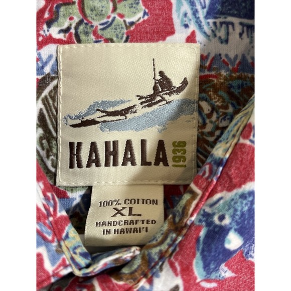 KAHALA Men’s Hawaiian 100% Cotton Shirt Reverse Print Red White Blue XL - Picture 3 of 5